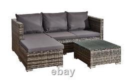 L Shaped Rattan Garden Furniture Sofa Set 4 Seater Indoor Dining Ottoman Stool