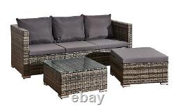 L Shaped Rattan Garden Furniture Sofa Set 4 Seater Indoor Dining Ottoman Stool