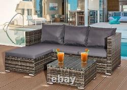 L Shaped Rattan Garden Furniture Sofa Set 4 Seater Indoor Dining Ottoman Stool