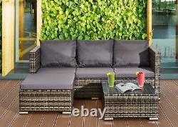 L Shaped Rattan Garden Furniture Sofa Set 4 Seater Indoor Dining Ottoman Stool