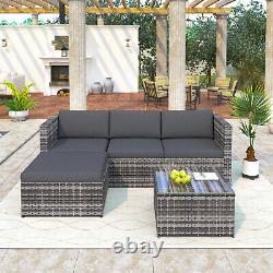 L-shaped Corner Sofa Glass Table Rattan Garden Furniture Patio Lounge Set Gray