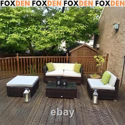 Large 5 Piece Rattan Corner Sofa Set Brown Garden Furniture Patio Table Cushions