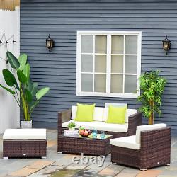 Large 5 Piece Rattan Corner Sofa Set Brown Garden Furniture Patio Table Cushions