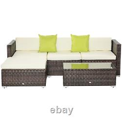 Large 5 Piece Rattan Corner Sofa Set Brown Garden Furniture Patio Table Cushions