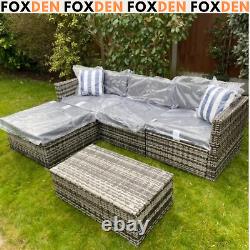 Large 5 Piece Rattan Corner Sofa Set Grey Garden Furniture Patio Table Cushions