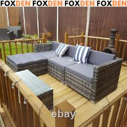 Large 5 Piece Rattan Corner Sofa Set Grey Garden Furniture Patio Table Cushions