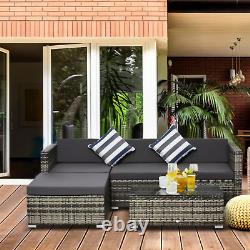 Large 5 Piece Rattan Corner Sofa Set Grey Garden Furniture Patio Table Cushions