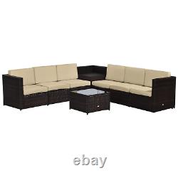 Large 8Pcs Patio Rattan Sofa Set Corner Sofa Garden Furniture Side Table Cushion