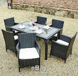 Large Dining Table Set Garden Patio Furniture Rattan 6 Seater Chairs & Cushions