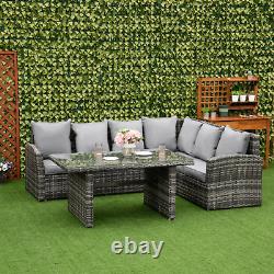 Large Garden Rattan Dining Set Corner Sofa Outdoor Furniture Table with Cushions