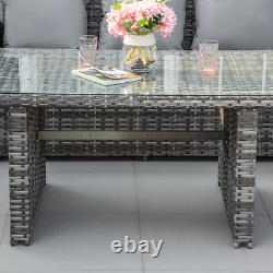 Large Garden Rattan Dining Set Corner Sofa Outdoor Furniture Table with Cushions