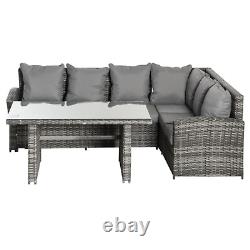 Large Garden Rattan Dining Set Corner Sofa Outdoor Furniture Table with Cushions