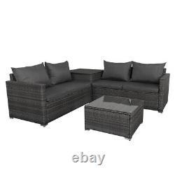 Large Garden Rattan Furniture Set Corner Sofa Table Cushion Storage Box withCover