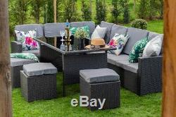 Large Grey Rattan Garden Furniture Dining Set 10 Seater Table FREE COVER