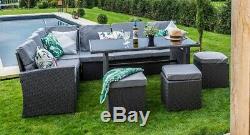 Large Grey Rattan Garden Furniture Dining Set 10 Seater Table FREE COVER