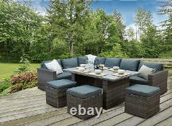 Large Rattan Corner Sofa Garden Furniture Dining Table Set Grey or Brown