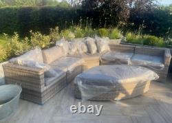 Large Rattan Sofa Set Garden Patio Furniture Wicker Round Corner Chair Cushion