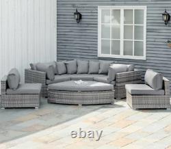 Large Rattan Sofa Set Garden Patio Furniture Wicker Round Corner Chair Cushion