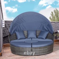 Large Rattan Sofa Set Garden Patio Furniture Wicker Round Table Day Bed Canopy