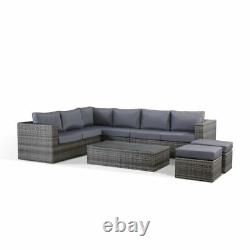 Layla Grey Garden Furniture Corner Sofa with Coffee Table and Two Stools