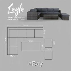 Layla Grey Garden Furniture Corner Sofa with Coffee Table and Two Stools