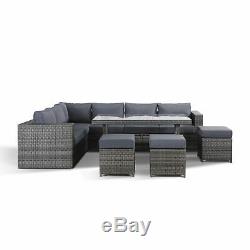 Layla Grey Garden Furniture Corner Sofa with Dining Table and Three Stools