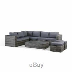 Layla Grey Rattan Garden Furniture Corner Sofa with Coffee Table and 2 Stools