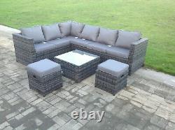 Left arm 8 seater grey rattan corner sofa set table outdoor garden furniture