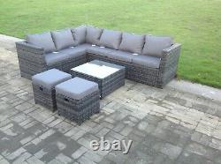 Left arm 8 seater grey rattan corner sofa set table outdoor garden furniture