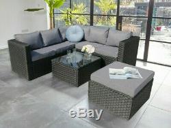 LimitedRattan Garden Furniture 6 Seater Corner Sofa Patio Set Grey coffee table