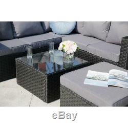 LimitedRattan Garden Furniture 6 Seater Corner Sofa Patio Set Grey coffee table