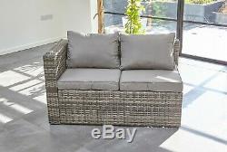 LimitedRattan Garden Furniture 6 Seater Corner Sofa Patio Set Grey coffee table