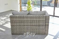 LimitedRattan Garden Furniture 6 Seater Corner Sofa Patio Set Grey coffee table