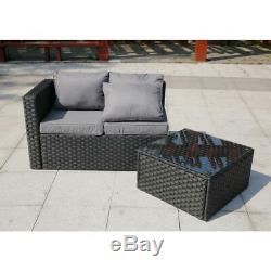 LimitedRattan Garden Furniture 6 Seater Corner Sofa Patio Set Grey coffee table