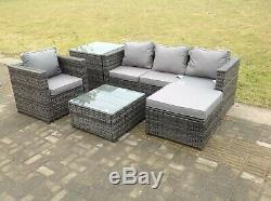 Lounge rattan sofa set with 2 table ottoman outdoor garden furniture patio grey