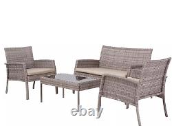 Lucia Grey Rattan Garden Furniture Set 4 Seater Table and 2 Chairs & Bench