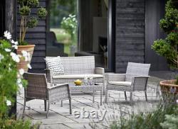 Lucia Grey Rattan Garden Furniture Set 4 Seater Table and 2 Chairs & Bench