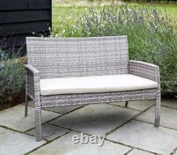 Lucia Grey Rattan Garden Furniture Set 4 Seater Table and 2 Chairs & Bench