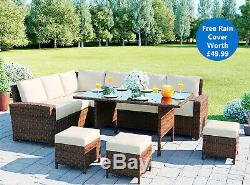 Luxury Garden Rattan Weave Furniture 9 Seater Dining Outdoor Table Sofa Set