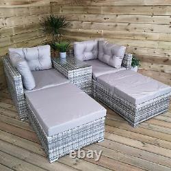 Luxury Grey Wicker Rattan Sofa Cube Garden Furniture Lounger Set Glass Top Table