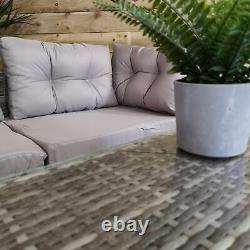 Luxury Grey Wicker Rattan Sofa Cube Garden Furniture Lounger Set Glass Top Table
