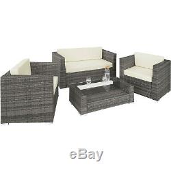 Luxury Rattan Aluminium Garden Furniture Sofa Set Outdoor Wicker 4 Pillows Grey