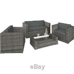 Luxury Rattan Aluminium Garden Furniture Sofa Set Outdoor Wicker 4 Pillows Grey