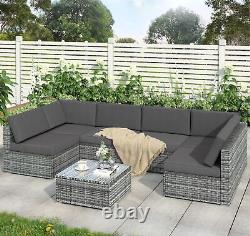 Luxury Rattan Garden Furniture Set 6 Seater Outdoor Patio Corner Sofa Set LShape