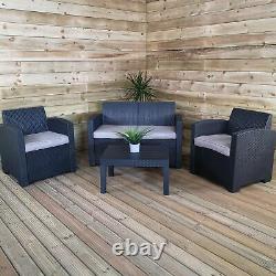 Luxury Sturdy Black Rattan Garden Sofa Set Chairs 4 Piece Rattan Furniture Set