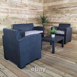 Luxury Sturdy Black Rattan Garden Sofa Set Chairs 4 Piece Rattan Furniture Set