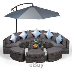 MONACO Large Grey Rattan Garden Sofa Set Half Moon Wicker Garden Furniture