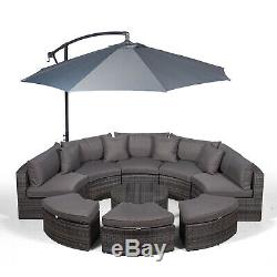 MONACO Large Grey Rattan Garden Sofa Set Half Moon Wicker Garden Furniture