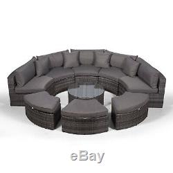 MONACO Large Grey Rattan Garden Sofa Set Half Moon Wicker Garden Furniture