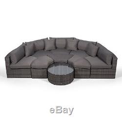 MONACO Large Grey Rattan Garden Sofa Set Half Moon Wicker Garden Furniture